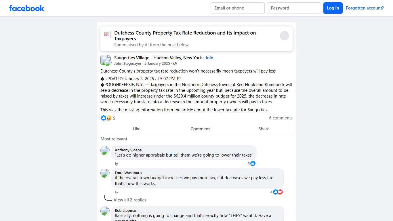 Saugerties Village - Hudson Valley, New York Dutchess County's property tax rate reduction won't necessarily mean taxpayers will pay less Facebook