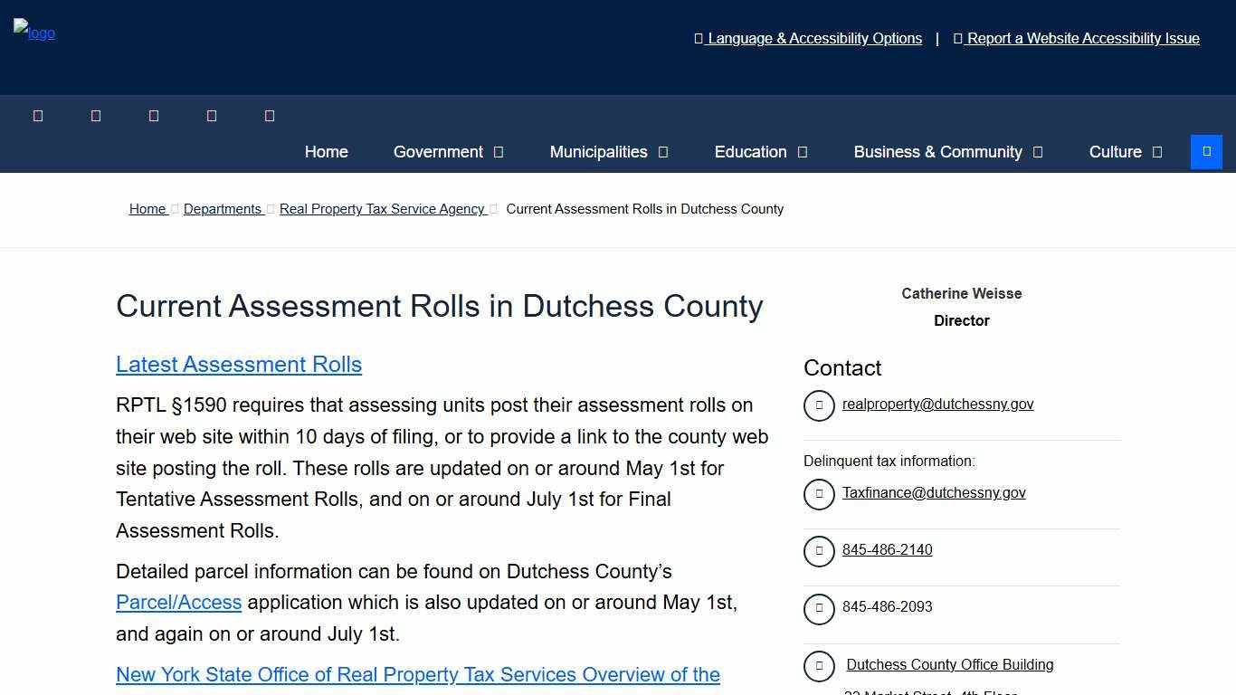 Current Assessment Rolls in Dutchess County